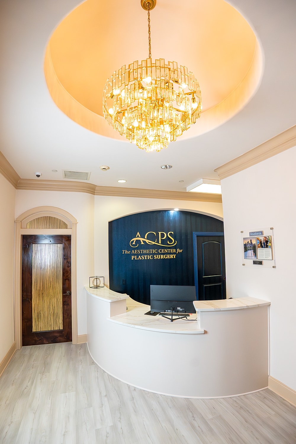 Modern plastic surgery office reception area.